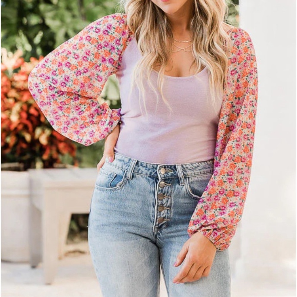 Pink lily floral bodysuit